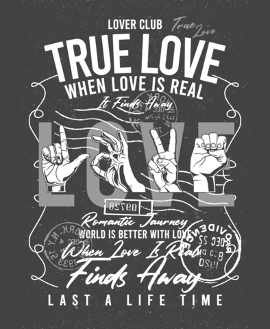 Modelo de design de camiseta com citação de amor em linguagem de sinais