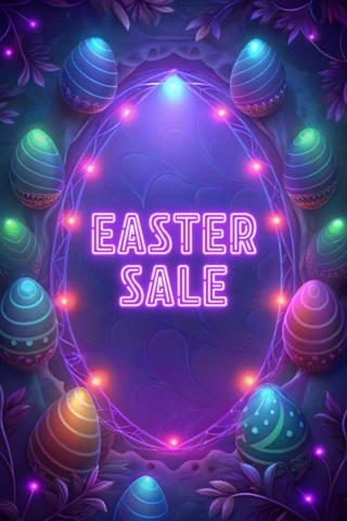 Neon Easter Sale Design Template with Colorful Egg Motifs