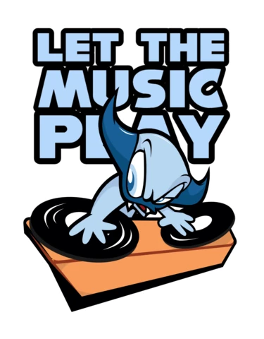 Let the music play personaje de dibujos animados plantilla de diseño de camiseta