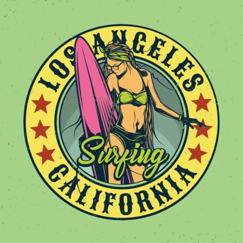 Girl With Surfing Board T-Shirt Design Template
