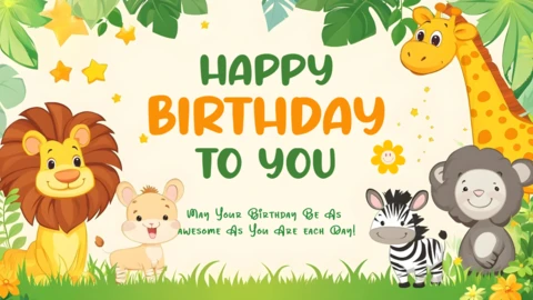 Safari Animals Happy Birthday Card Template