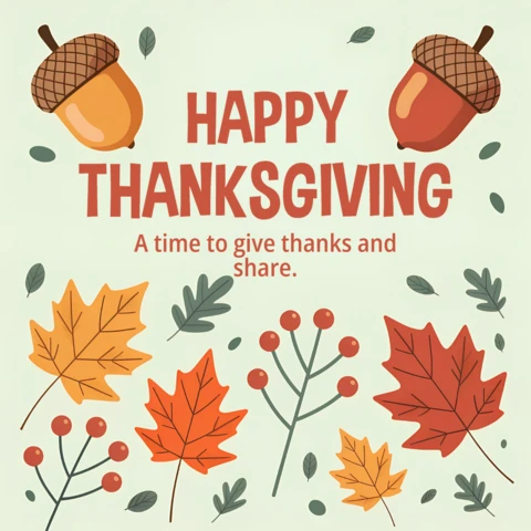 Thanksgiving Acorn and Leaf Design Template for Festive Greeting Cards