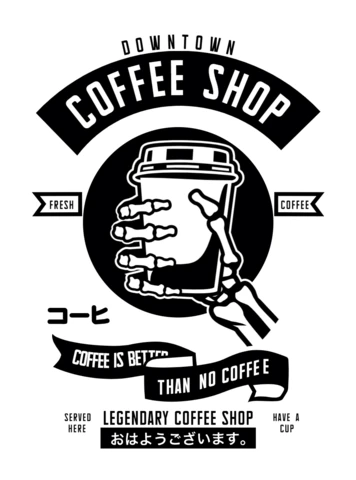 Skeleton Coffee Shop T-Shirt Design Template