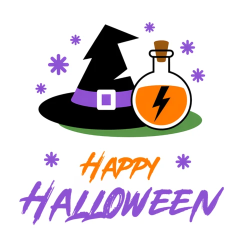 Diseño de sombrero de bruja y poción para plantilla de invitaciones minimalistas de fiesta de Halloween.
