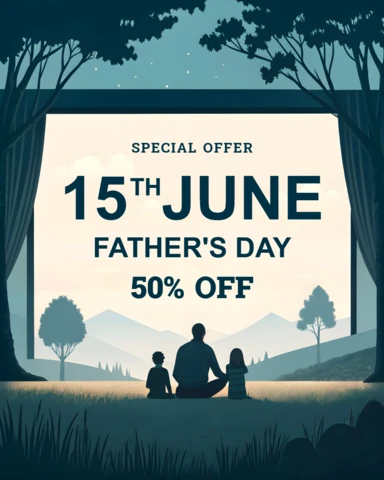 Father's Day Promotional Design Template - Vintage Landscape Style with Special Offer
