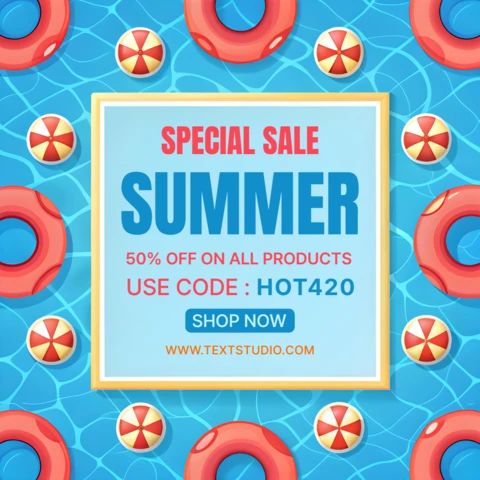 Summer Sale Template Design with Colorful Pool Floaties - Editable Promotional Graphic