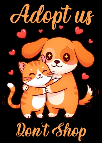 Modèle de design d'adoption d'animaux de compagnie ludique pour t-shirt avec des graphiques de chien et de chat mignons.