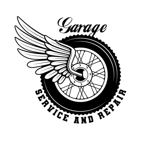 Motorcycle Wheel With Wings In Vintage Monochrome T-Shirt Design Template