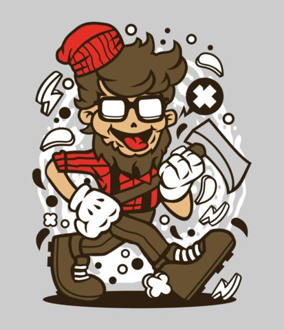 Hipster leñador wally personaje de dibujos animados plantilla de diseño de camiseta