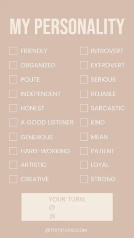 Personality Traits Fun And Interactive Checklist Instagram Story Post Design Template