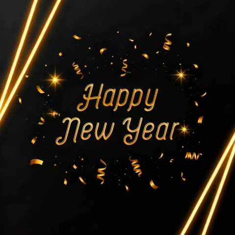 New Year Celebration Design Template with Gold Confetti and Sparkles for Festive Greeting Cards