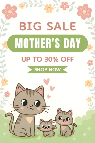 Whimsical Mother's Day Sale Design Template with Cute Cats