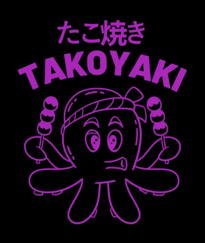 Takoyaki Delight Playful Octopus Mascot with Japanese Street Food T-Shirt Design Template