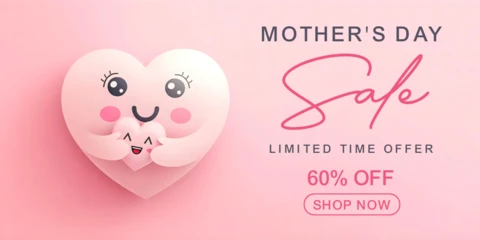 Playful Mother's Day Sale Design Template with Cute Heart Graphics