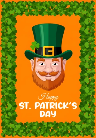 St Patrick's Day Celebration Design Template with Leprechaun and Clover for Greeting Cards