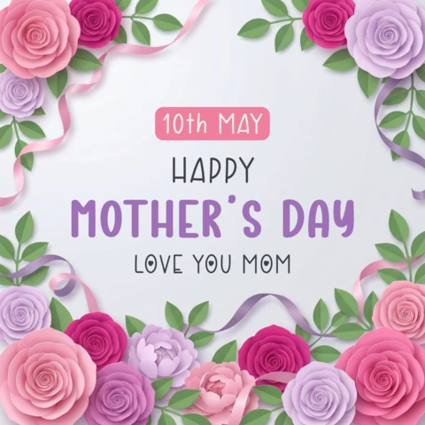Happy Mother’s Day Greeting Card Template - Elegant Square Floral Frame with Happy Mother’s Day Message and Colorful Ornaments