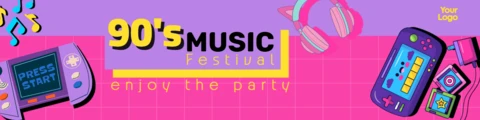 Colorful 90s Music Festival Banner Template Design
