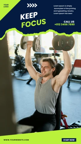 Szablon posta na Instagramie w neonowo-zielonym centrum fitness