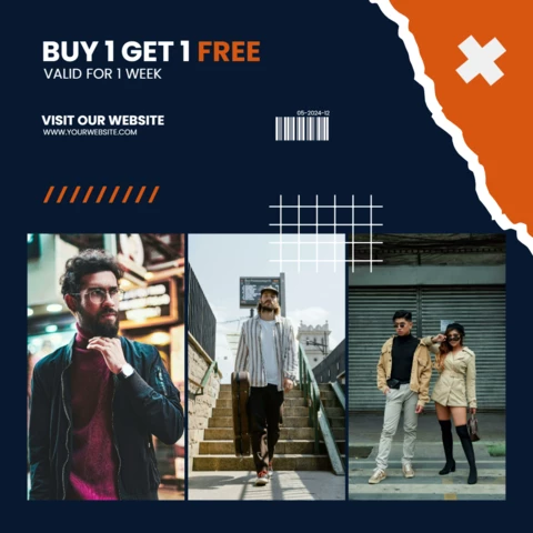 Modelo de design de post de mídia social de moda compre 1 e ganhe 1 grátis