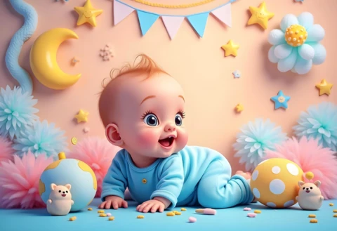 Modelo de convite de festa de aniversário de bebê adorável com decorações em tons pastéis