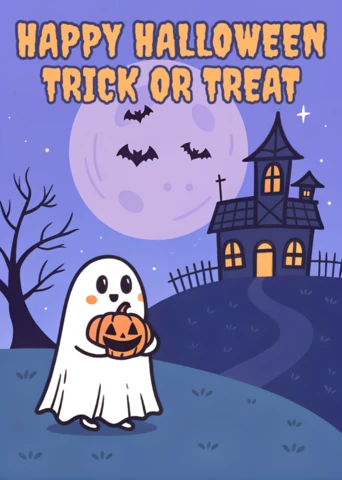 Playful Halloween Ghost Design Template for Festive Greeting Cards