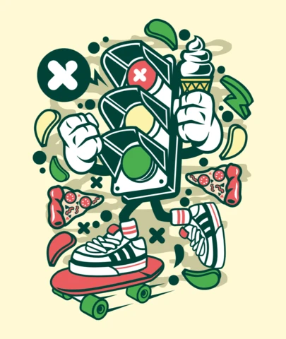 Traffic Light Cartoon Character T-Shirt Design Template
