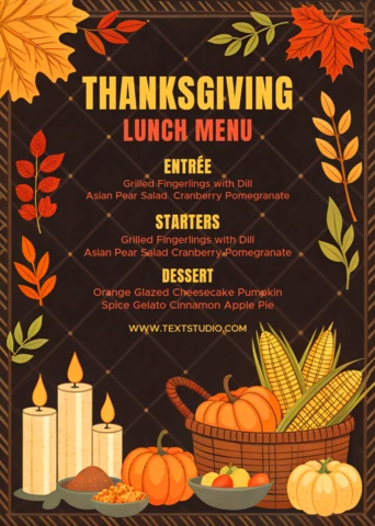 Thanksgiving Menu Design Template with Autumn Leaves and Pumpkins for Seasonal Event