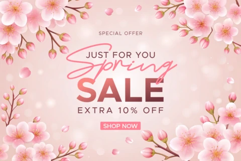 Spring Floral Sale Design Template for Special Offers with Blossoms