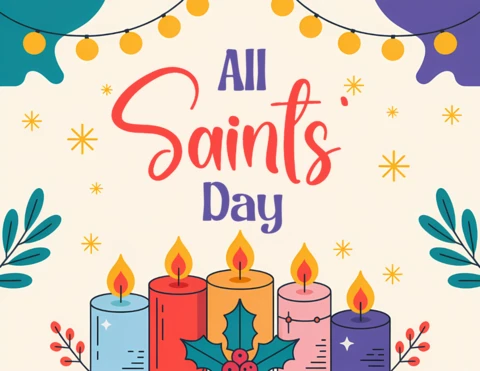 Colorful All Saints Day Candle Design Template for Greeting Cards