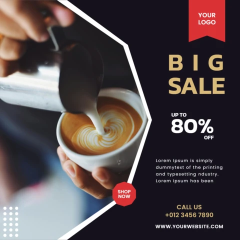 Gran venta barista cafetería instagram post plantilla de diseño