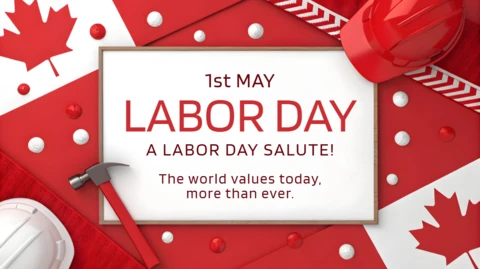 Modelo de comemoração do Dia do Trabalho: design vermelho arrojado para o 1º de maio canadense