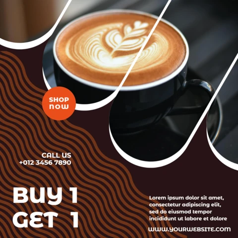 Modelo de design de postagem de instagram de venda de café compre 1 e leve 1