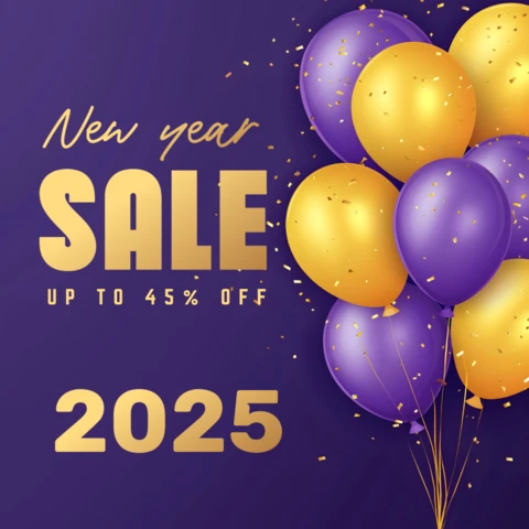 Modèle de conception de post instagram pour les soldes du nouvel an, violet et luxueux