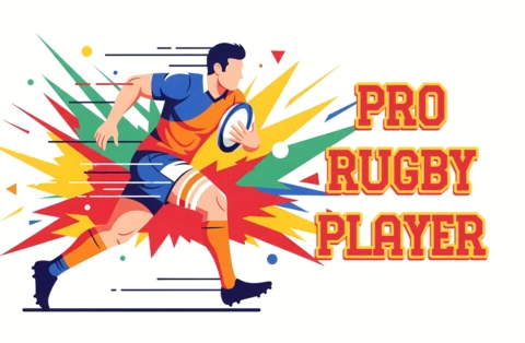 Dynamic Rugby Player Design Template for Sports Merchandise