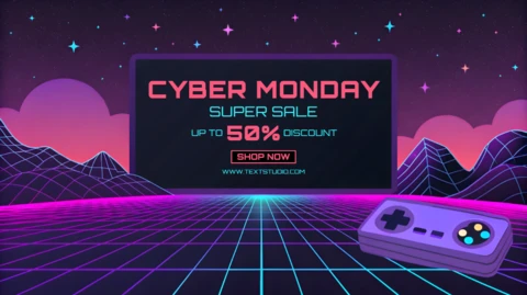Retrowave Gaming Cyber Monday Sale Design Template