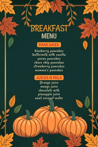 Autumn Pumpkin Menu Design Template for Cafes and Restaurants
