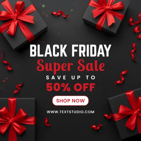 Black Friday Sale Design Template with Gift Boxes and Red Ribbons for Promotional Flyers