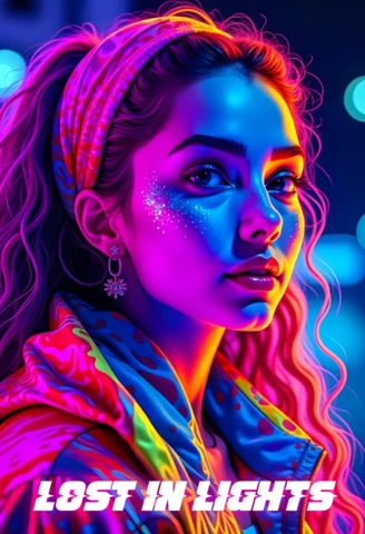 Plantilla de retrato de neón vibrante: se pierde en las luces para diseños llamativos