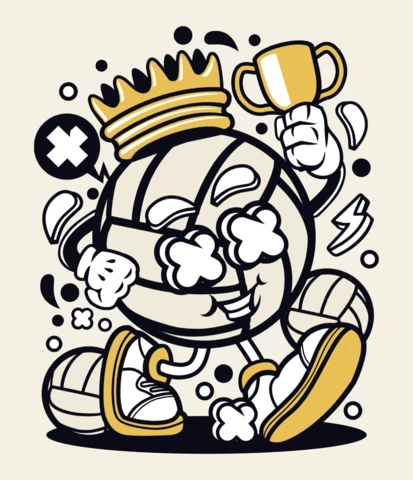 Modelo de design de personagem de desenho animado de rei de vôlei