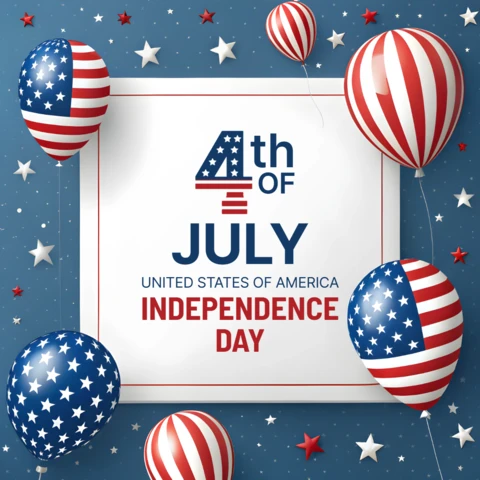 Template de celebração do dia da independência em 4 de julho com balões patrióticos em design 3d