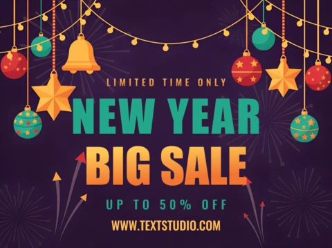 New Year Sale Design Template with Festive Ornaments for Promotional Flyers