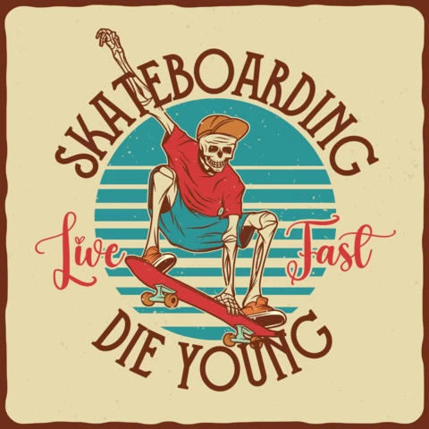 Skateboarding skelett retro t-shirt design vorlage