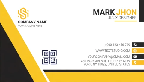 Design de carte de visite moderne thème noir et jaune avec une typographie épurée