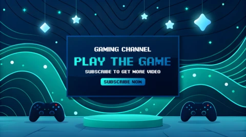 Modèle de chaîne de jeux avec un design ludique et des manettes