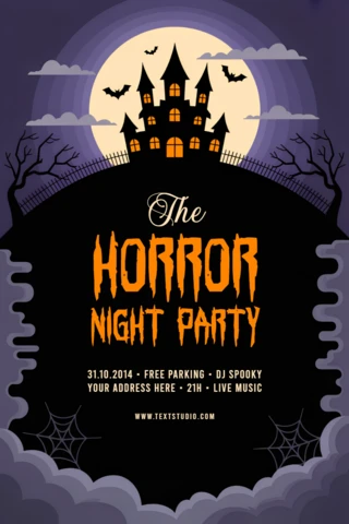 Halloween Horror Party Invitation Template with Spooky Castle Design