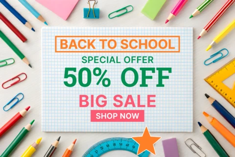 Back to School Sale Design Template with Colorful Stationery Elements for Promotional Flyers