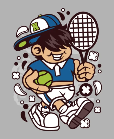 Tennis Kid Cartoon Character Poster Design Template