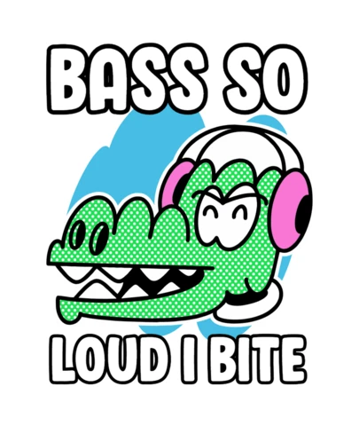 Bass So Loud I Bite Funny Crocodile Headphones T-Shirt Design Template