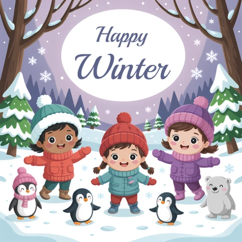 Winterwunderland Kinderdesignvorlage für Grußkarten