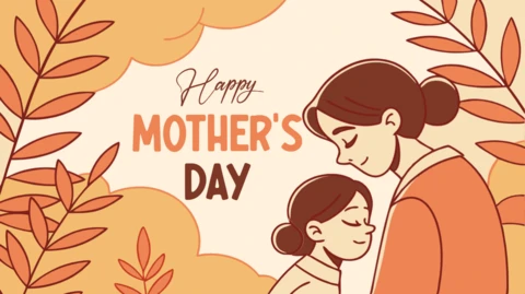 Happy Mother's Day Editable Template in Whimsical Line Art Style
